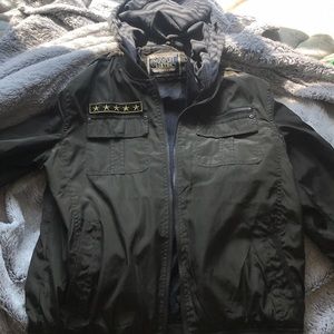 Army green Inspo jacket with gray hood